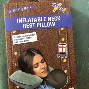 2 blue & gray Inflatable microsuede portable‎ no tools needed travel pillows new
